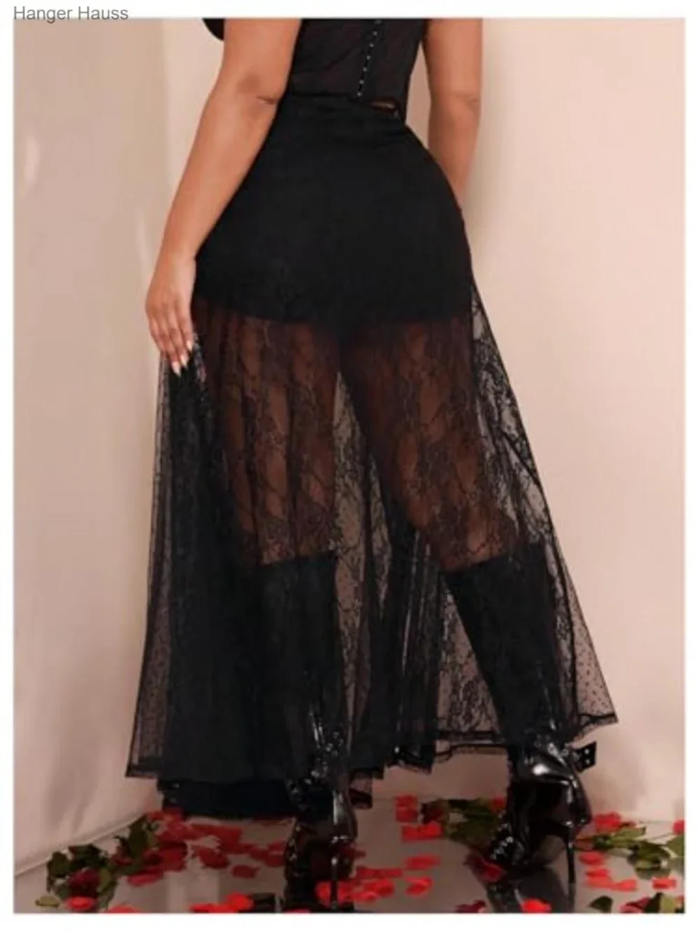 Plus Size Lace Mesh Sheer Maxi Skirt Flowy High Waisted Tulle - Picture 2 of 6